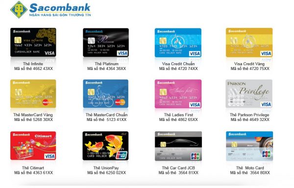 Các loại thẻ tín dụng ngân hàng sacombank