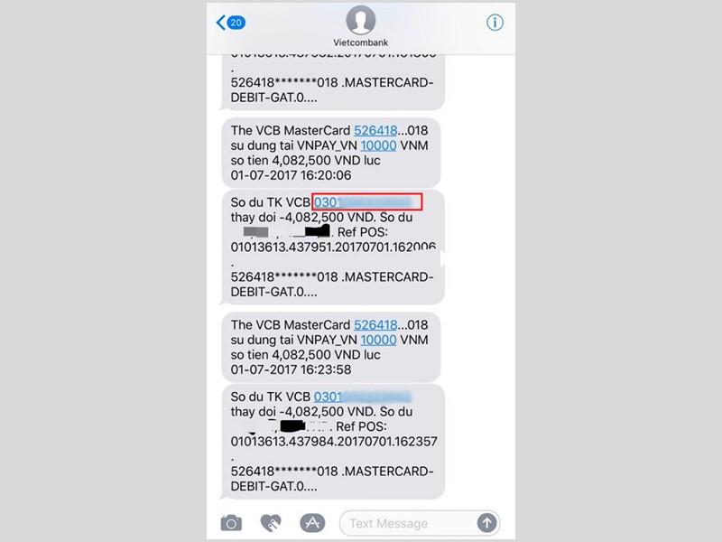 Tra cứu số tài khoản qua tin nhắn SMS Banking