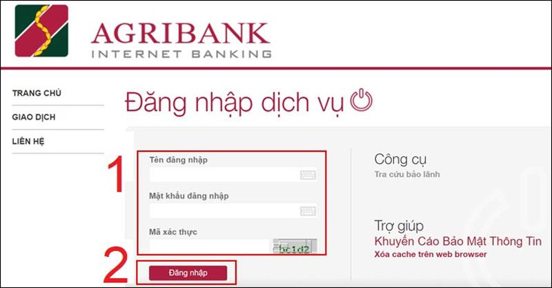 Đăng nhập ứng dụng qua website ngân hàng Agribank